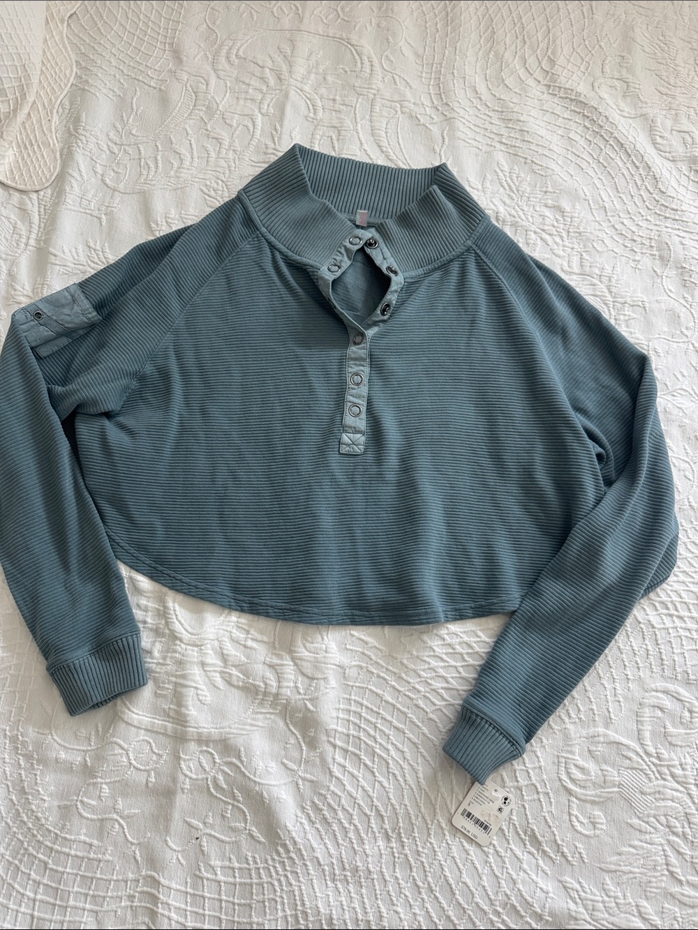 FP Movement by Free People Cropped Henley Top - Dusty Teal